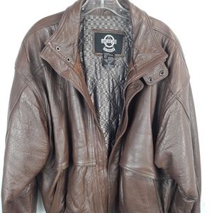 American Outerwear brown leather bomber jacket lrg